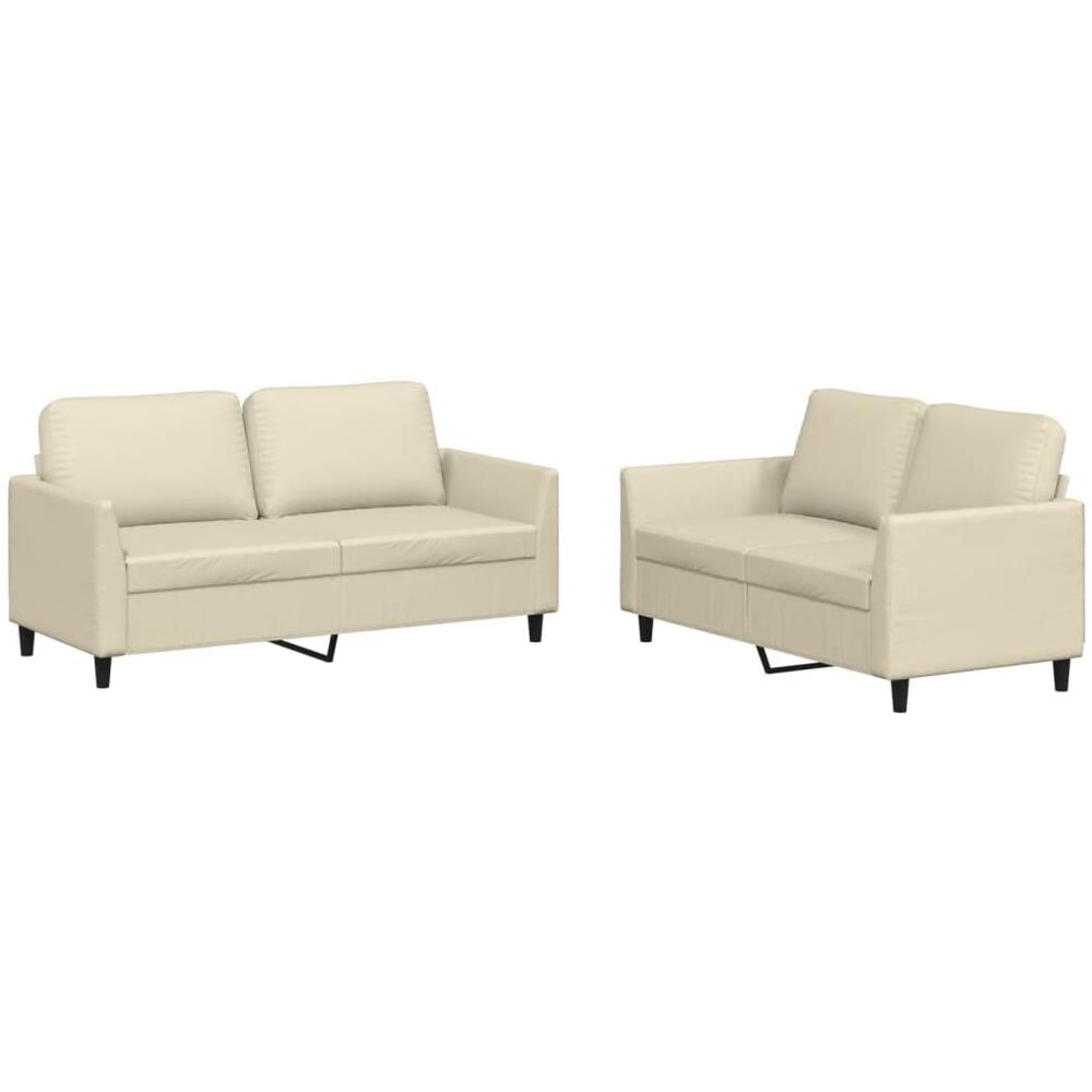 Set Di Divani 2 Pz Con Cuscini Crema In Similpelle - Foto 2