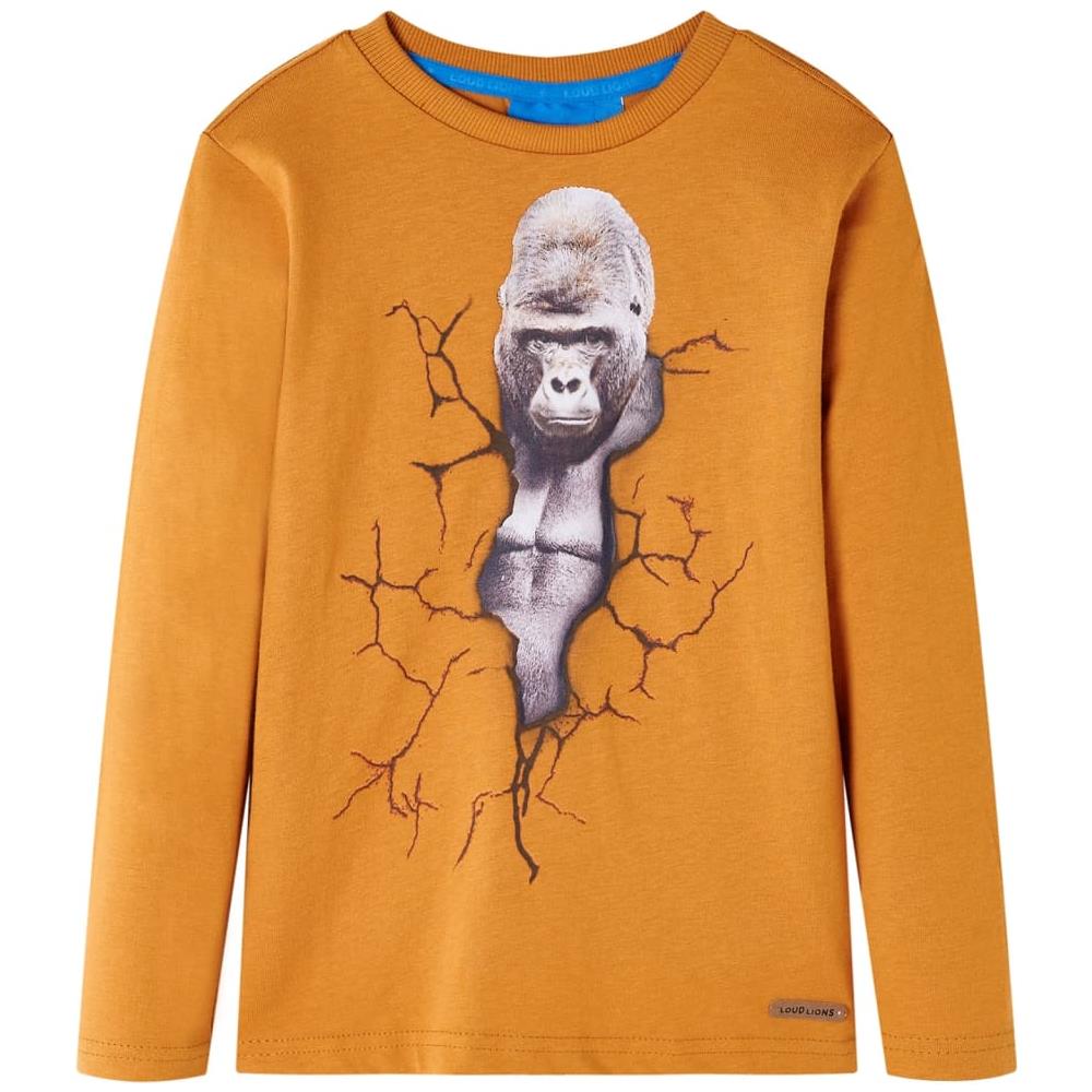 Maglietta Da Bambino Maniche Lunghe Con Stampa Gorilla Ocra Scuro 128 - Foto 1