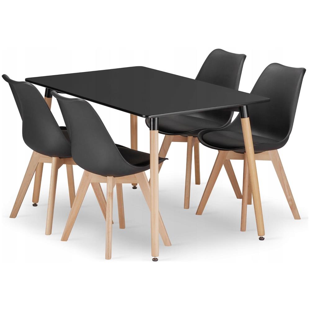 Set tavolo rettangolare VALORA YURO con 4 sedie RIXK nere 120x80 cm - Foto 1