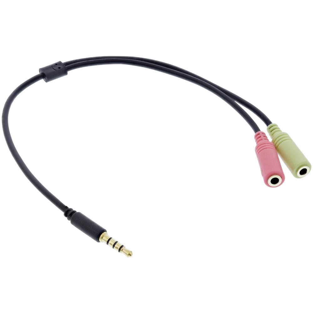 cavo audio sdoppiatore y, jack 3,5mm maschio a 2x jack 3,5mm femmina, tricanale 4pin ctia, dorato, nero, 2m - Foto 1