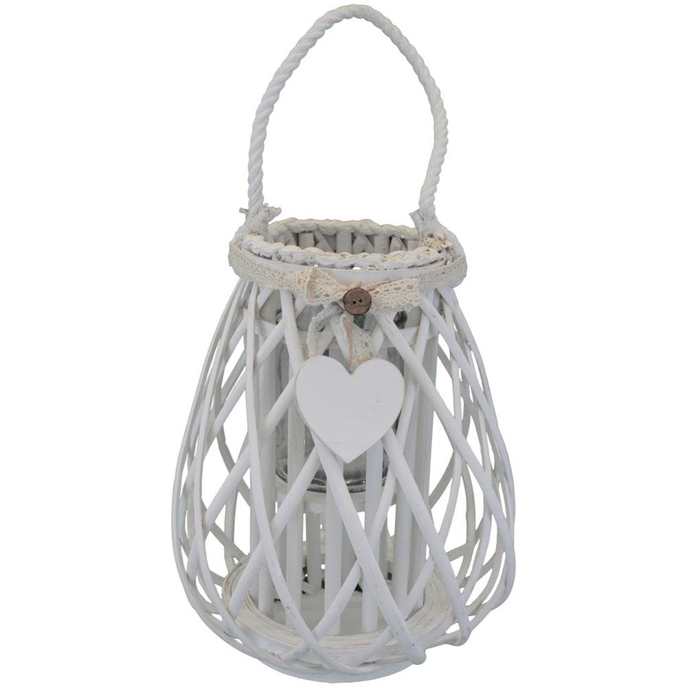 Lanterna In Vimini Bianca Ø 28 X 36 Per Interno E Esterno, Portico, Porta Candela, Porta Fiori, Giardino Decorazioni - Foto 1