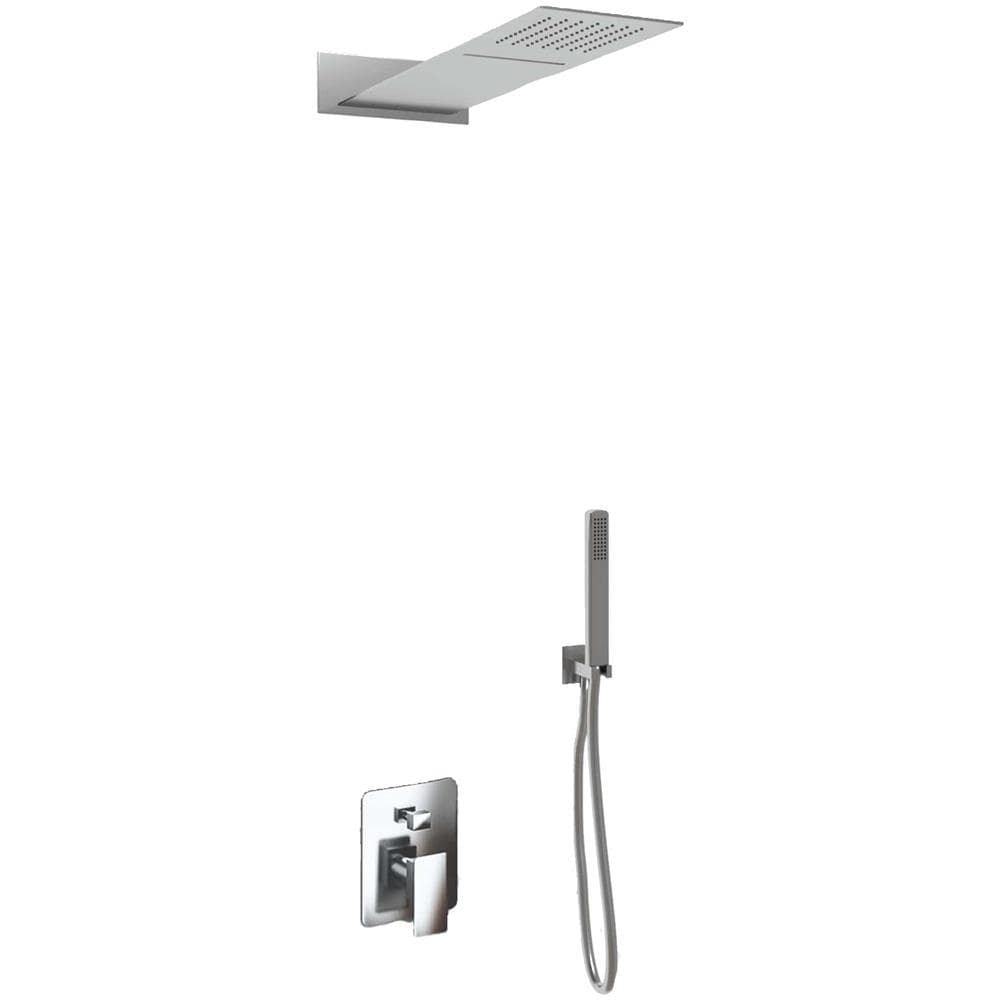 Kit Doccia 3 Vie Soffione Rettangolare Acciaio Inox 55x23 Cm Slim 2,5 Mm Con Cascata Cervicale + Presa Acqua + Flessibile + Doccino - Foto 1