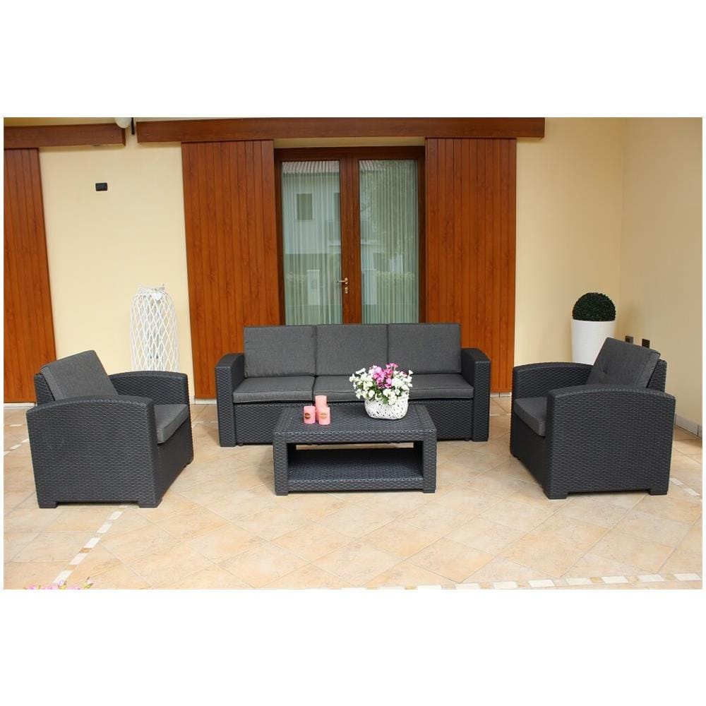 Lacus - Salotto Da Giardino Completo Di Cuscini Intreccio In Rattan Sintetico - Foto 1