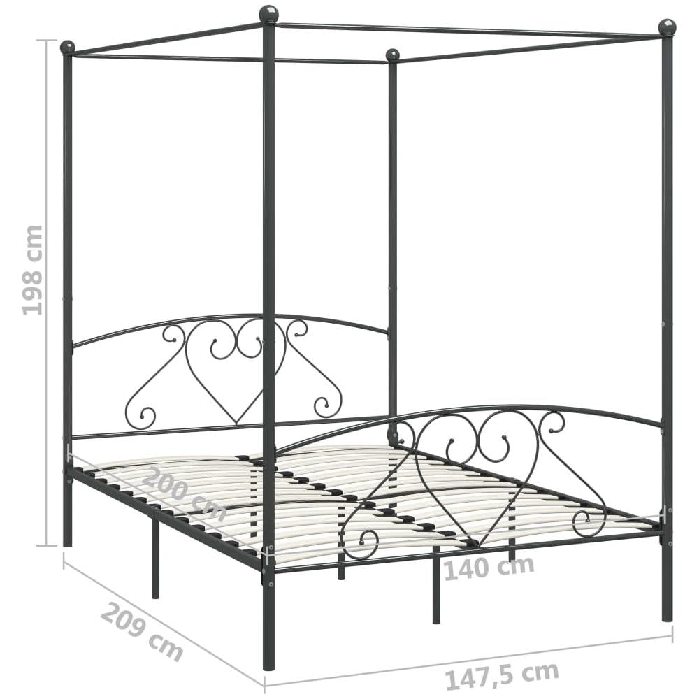 Letto A Baldacchino Grigio In Metallo 140x200 Cm - Foto 5