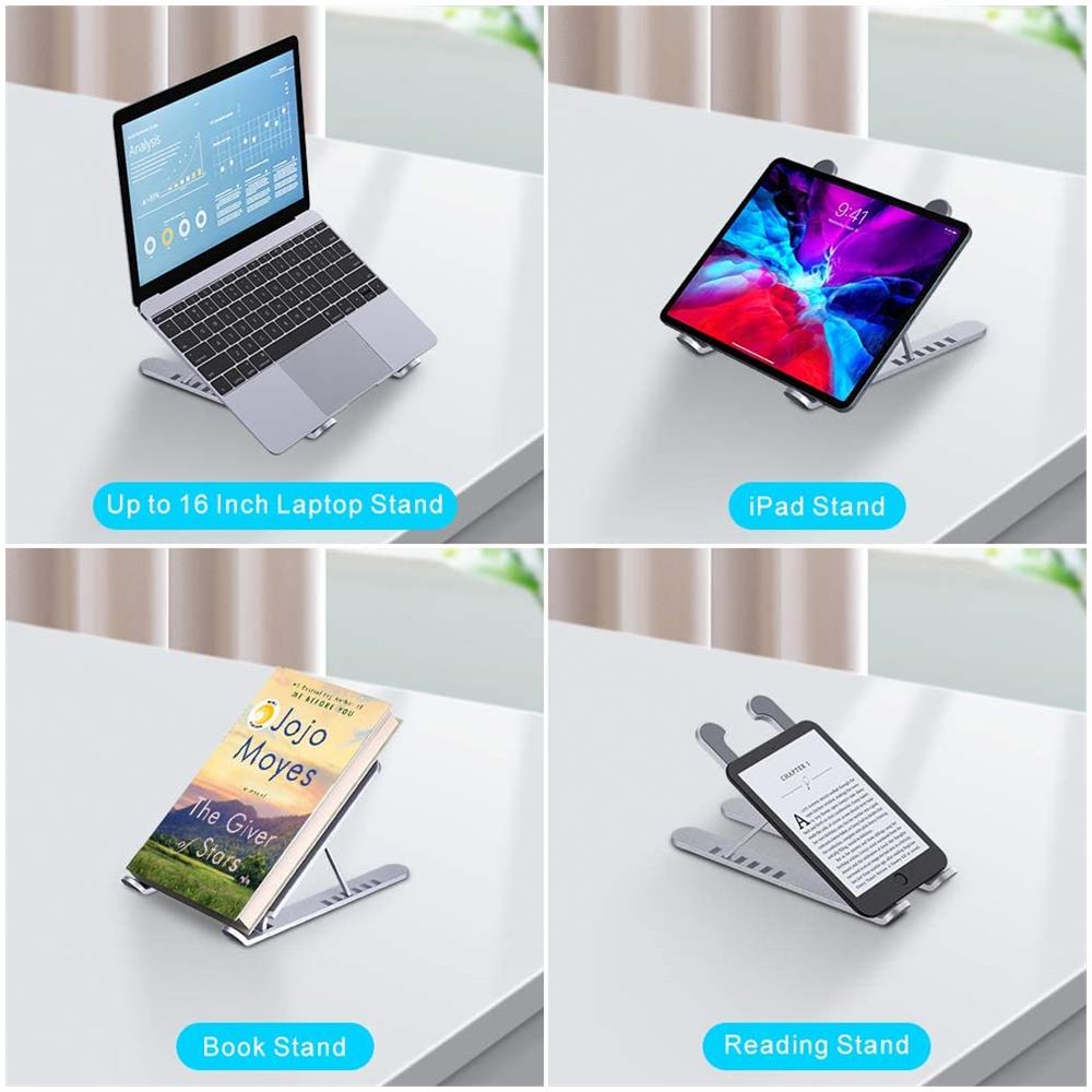 Ni - Supporto Pc Portatile, Porta Pc Pieghevole, Laptop Stand Con 7 Tipi Di Angoli Regolabili, Alluminio Stand Ventilato Supporto Per Computer / macbook / pro / air / ipad / laptop / notebook 10-17"" Grigio - Foto 6