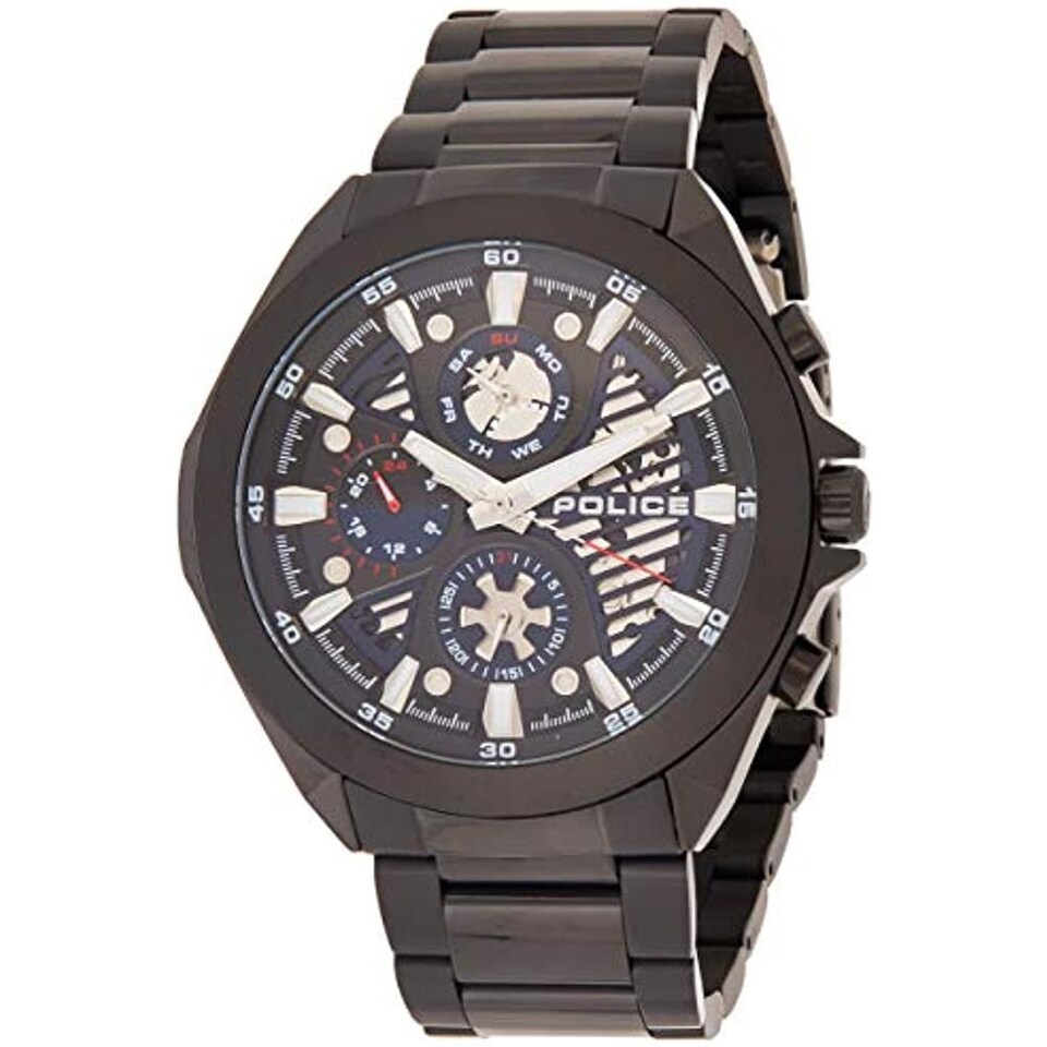 Police Orologio Uomo PL15384JSB.02 | Serie Clan | Cassa 44mm Acciaio Nero | Cinturino Tessuto E Pelle