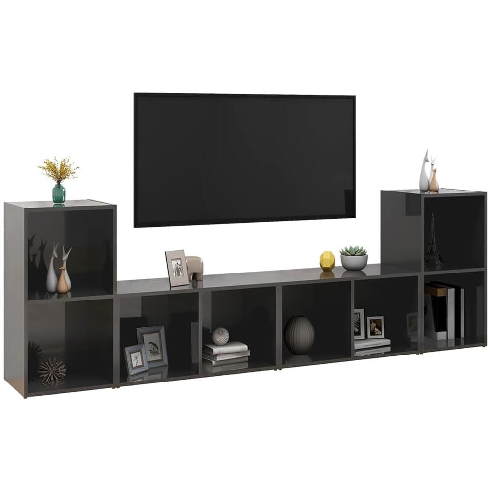 Mobili TV 4 pz Grigio Lucido 72x35x36,5 cm in Legno Multistrato - Foto 2