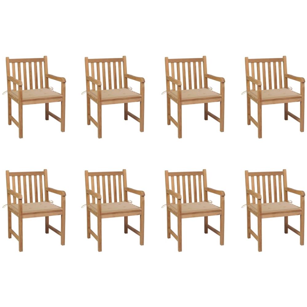 Sedie da Giardino 8 pz con Cuscini Beige in Massello di Teak - Foto 1