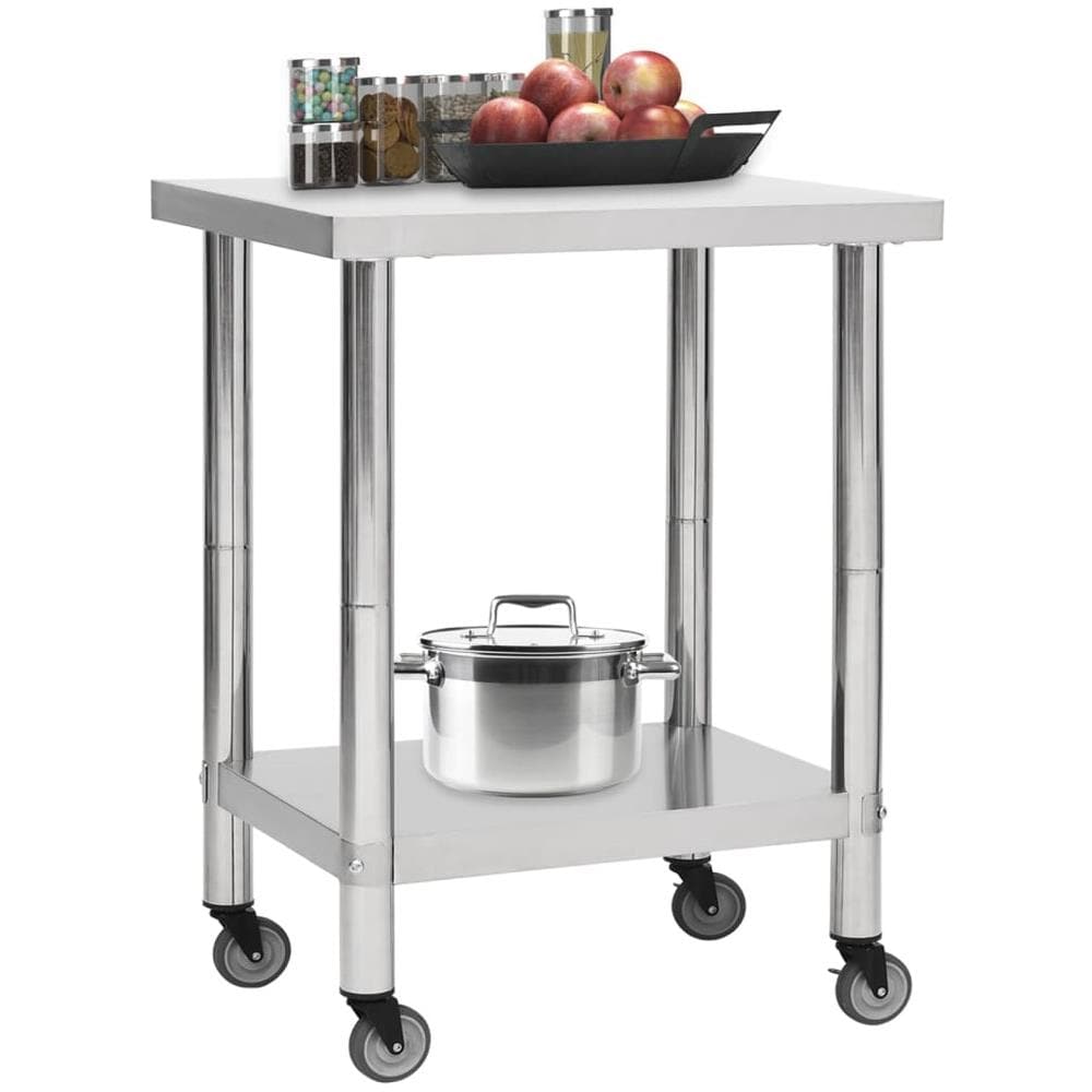 Tavolo Da Lavoro Cucina Con Ruote 80x30x85 Cm In Acciaio Inox - Foto 2