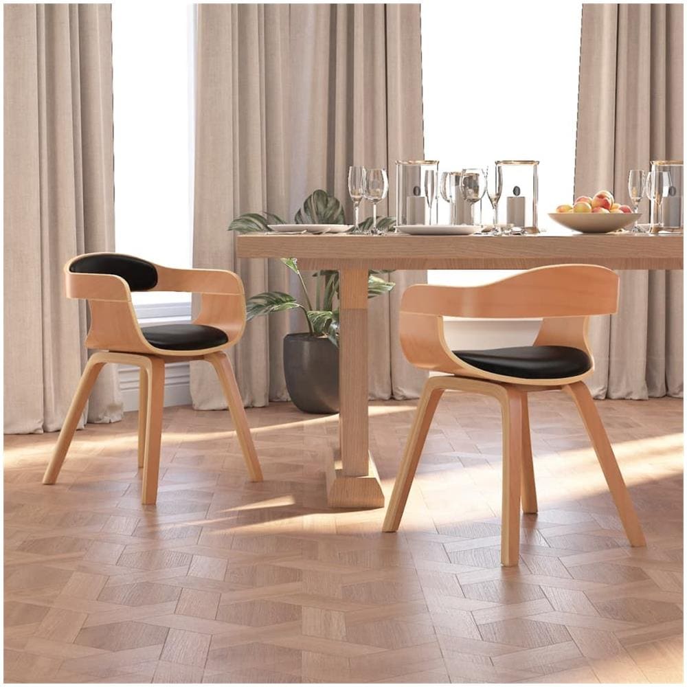 Sedie da Pranzo 2 pz Nere in Legno Curvato e Similpelle - Foto 3
