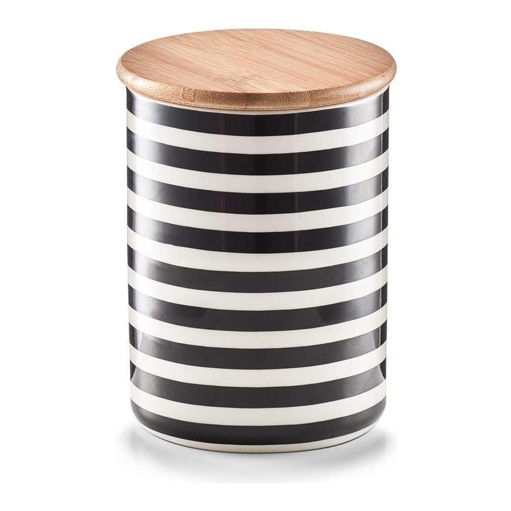 Contenitore Stripes Ceramica Con Coperchio In Bambù, 580 Ml, - Foto 1