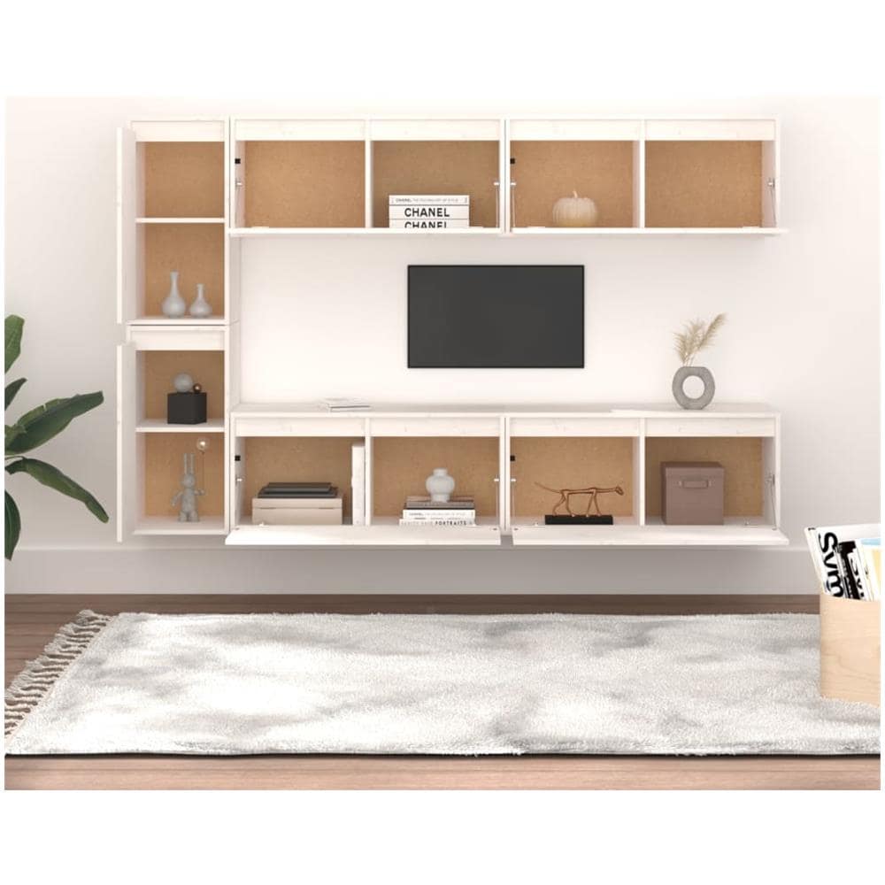 Mobili Porta Tv 6 Pz Bianchi In Legno Massello Di Pino - Foto 3