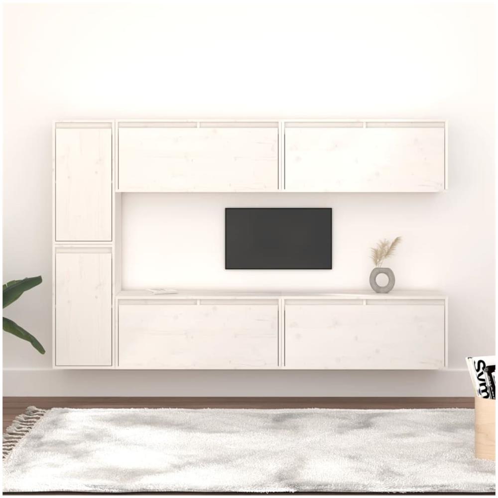 Mobili Porta Tv 6 Pz Bianchi In Legno Massello Di Pino - Foto 1