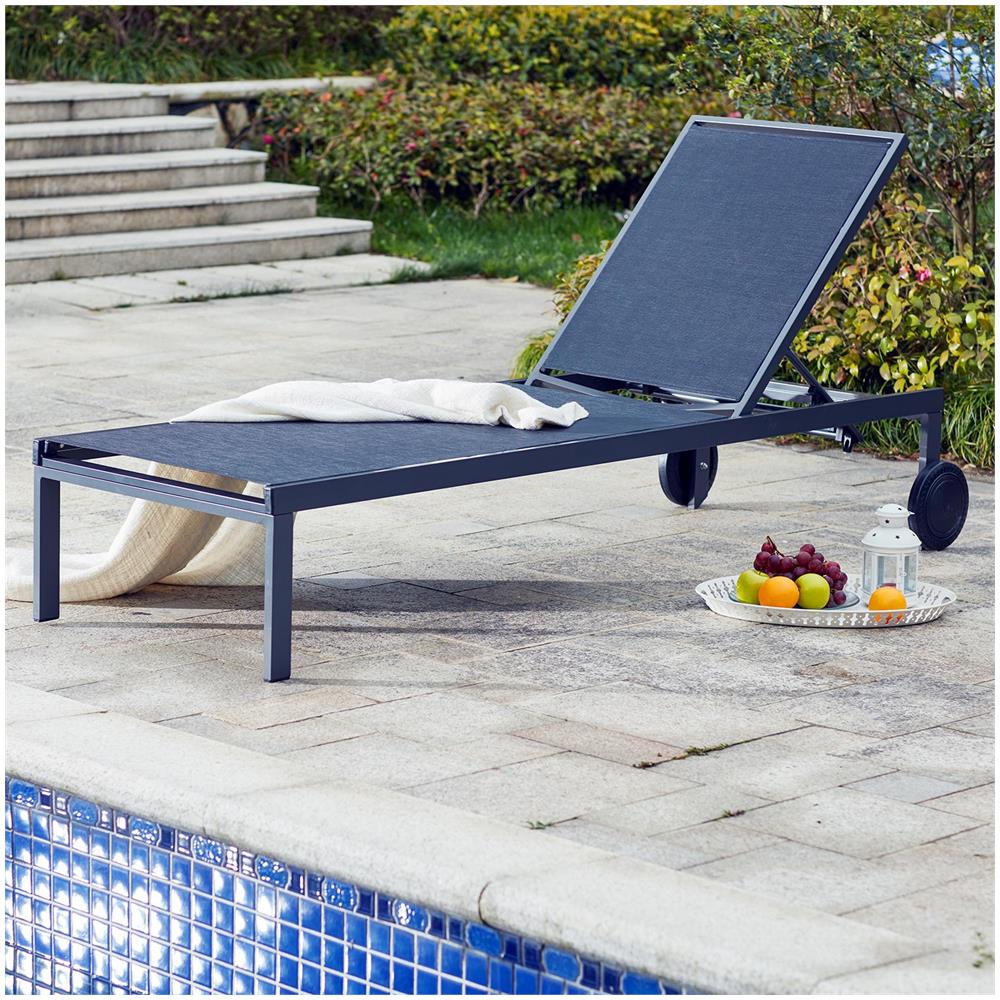 Sdraio Reclinabile In Alluminio E Textilene Nera Cuba - Foto 1
