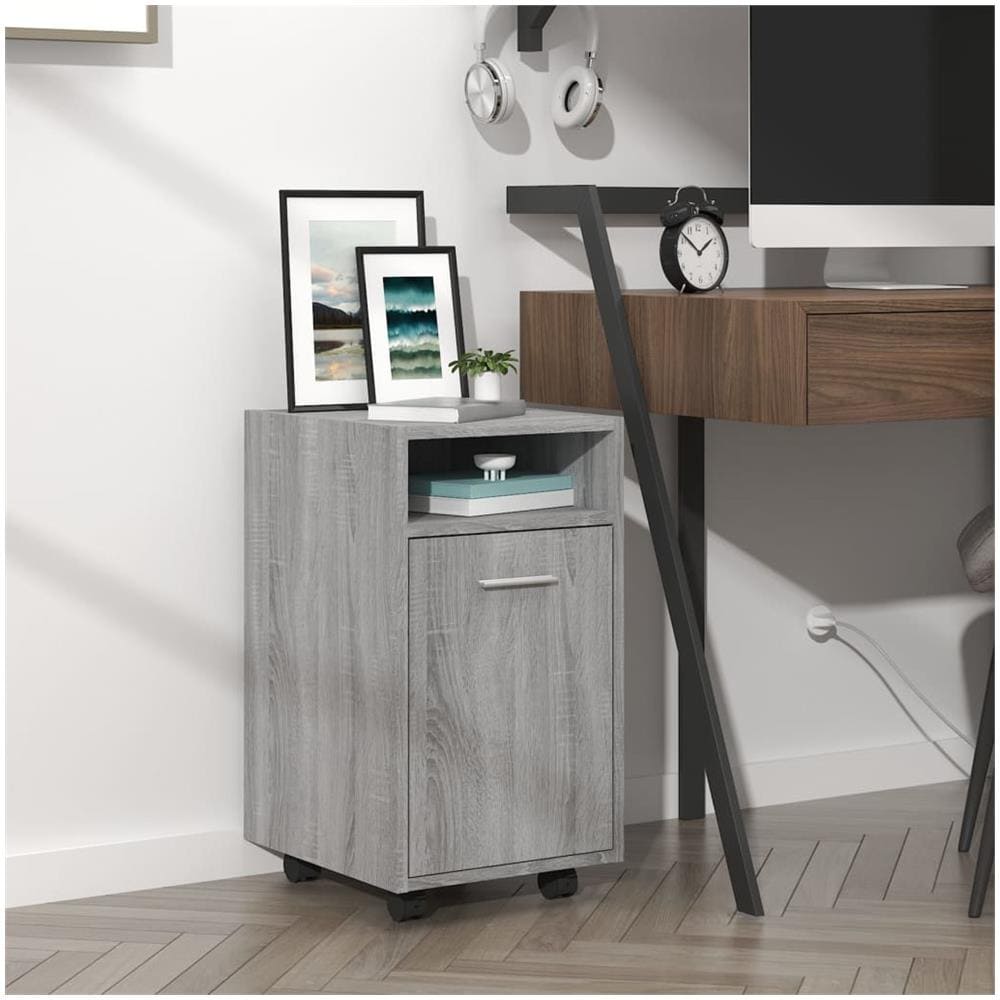 Mobiletto Con Ruote Grigio Sonoma 33x38x60 Cm Legno Multistrato - Foto 1