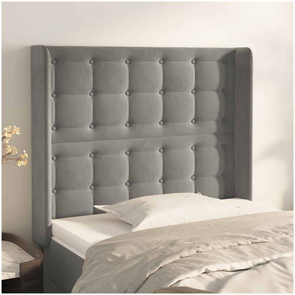 Testiera Ad Orecchio Grigio Chiaro 83x16x118/128 Cm In Velluto - Foto 1