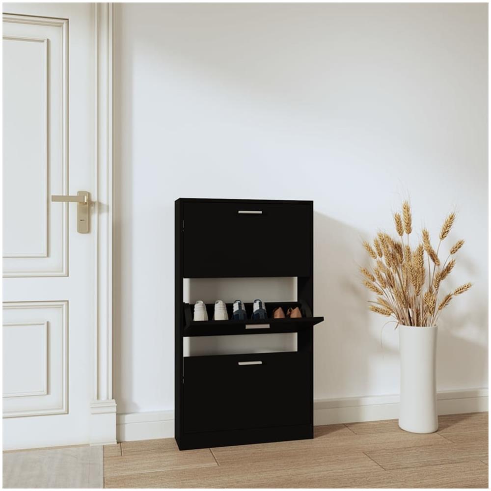Scarpiera Nera 59x17x108 Cm In Legno Multistrato - Foto 1