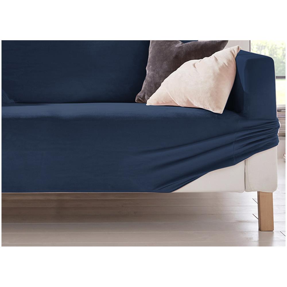 Copridivano Elasticizzato Effetto Velluto Modello Morbidissimo Colore Blu 2 Posti Blu - Foto 2