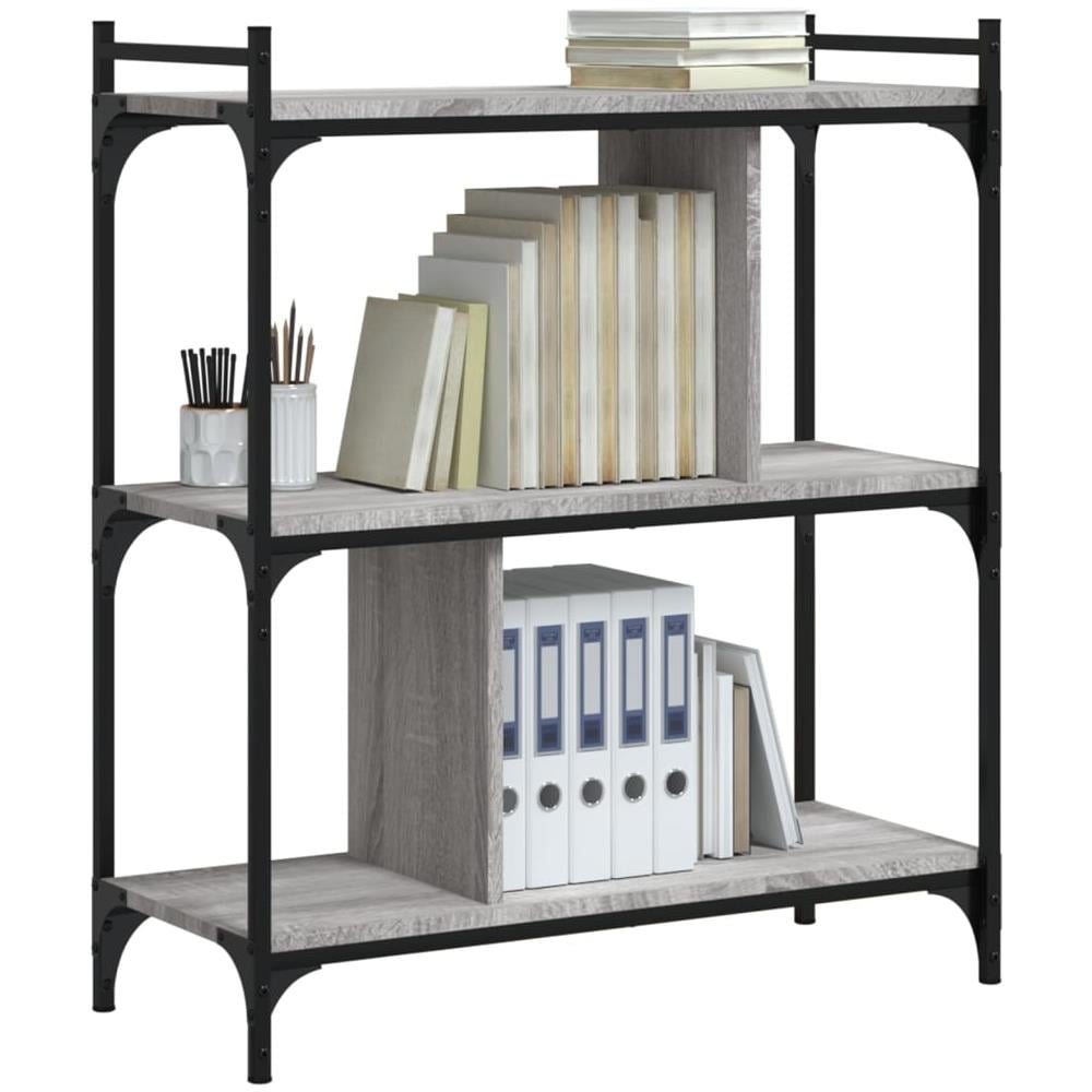 Libreria Grigio Sonoma 3 Ripiani 76x32x88 Cm Legno Multistrato - Foto 3