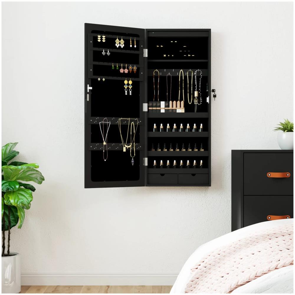 Armadio Portagioie A Specchio Con Luci Led A Parete Nero - Foto 1