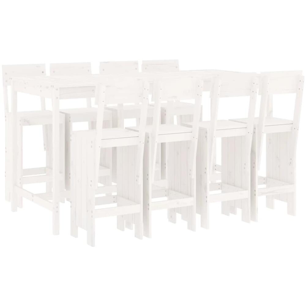 Set Bar Da Giardino 9 Pz Bianco In Legno Massello Di Pino - Foto 2