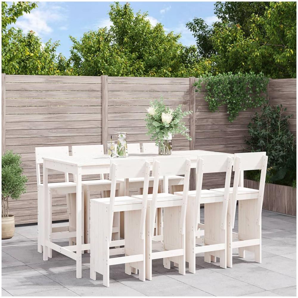 Set Bar Da Giardino 9 Pz Bianco In Legno Massello Di Pino - Foto 1