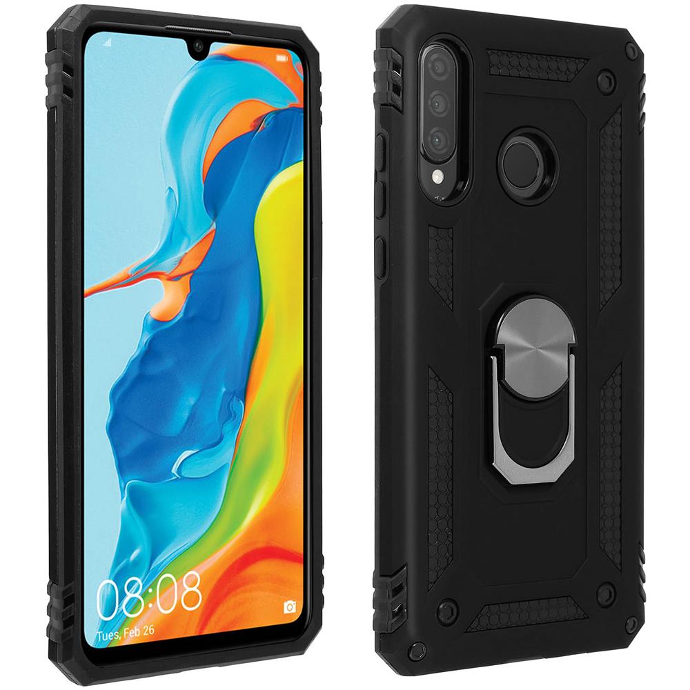 Cover Huawei P30 Lite Bi-materia Rigida Morbida Anello Magnetico Stand Nero - Foto 1