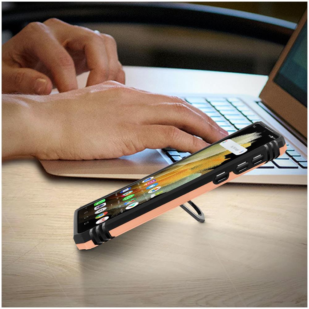 Cover Samsung Galaxy S21 Ultra Bi-materia Anello Magnetico Stand Rosa Gold - Foto 2