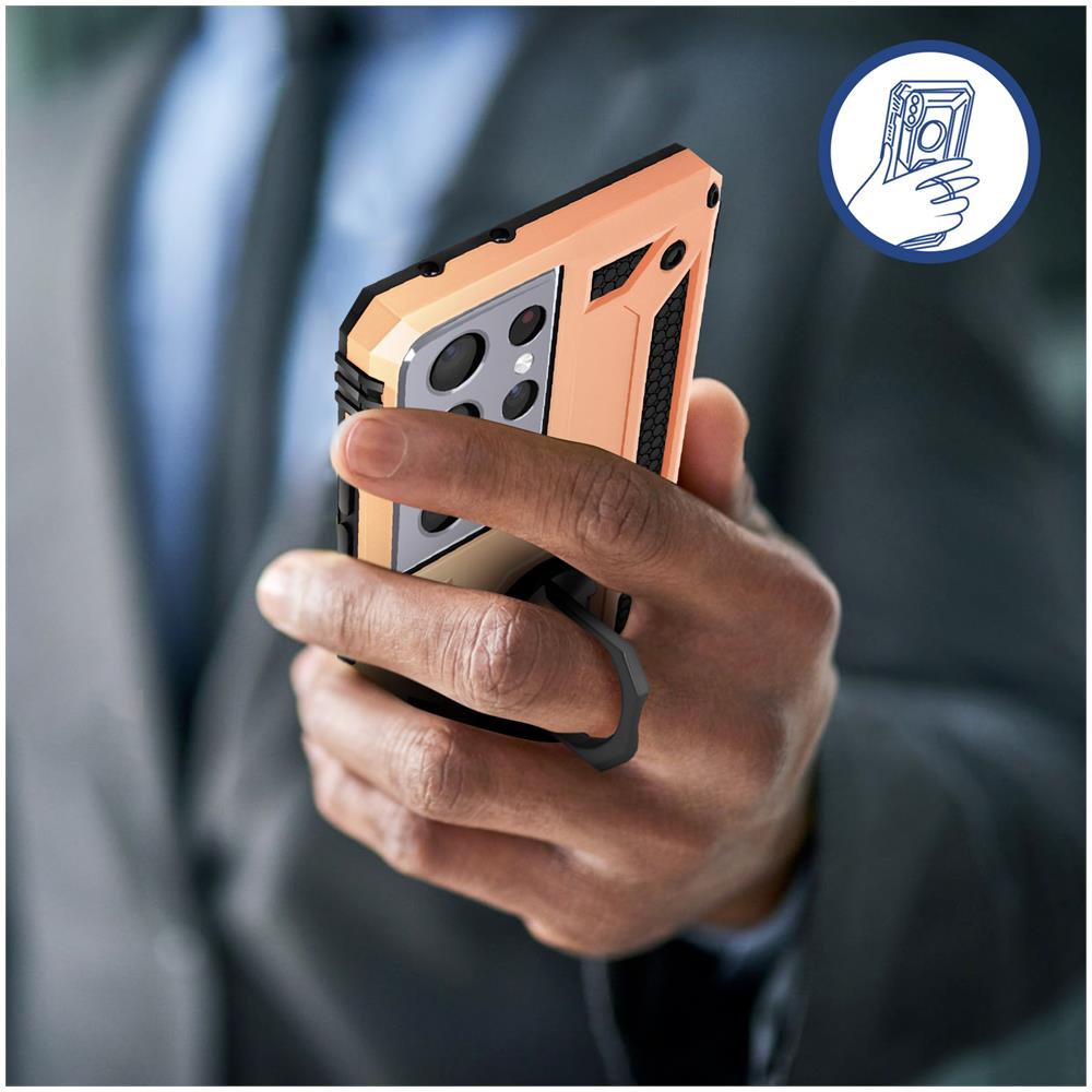 Cover Samsung Galaxy S21 Ultra Bi-materia Anello Magnetico Stand Rosa Gold - Foto 4