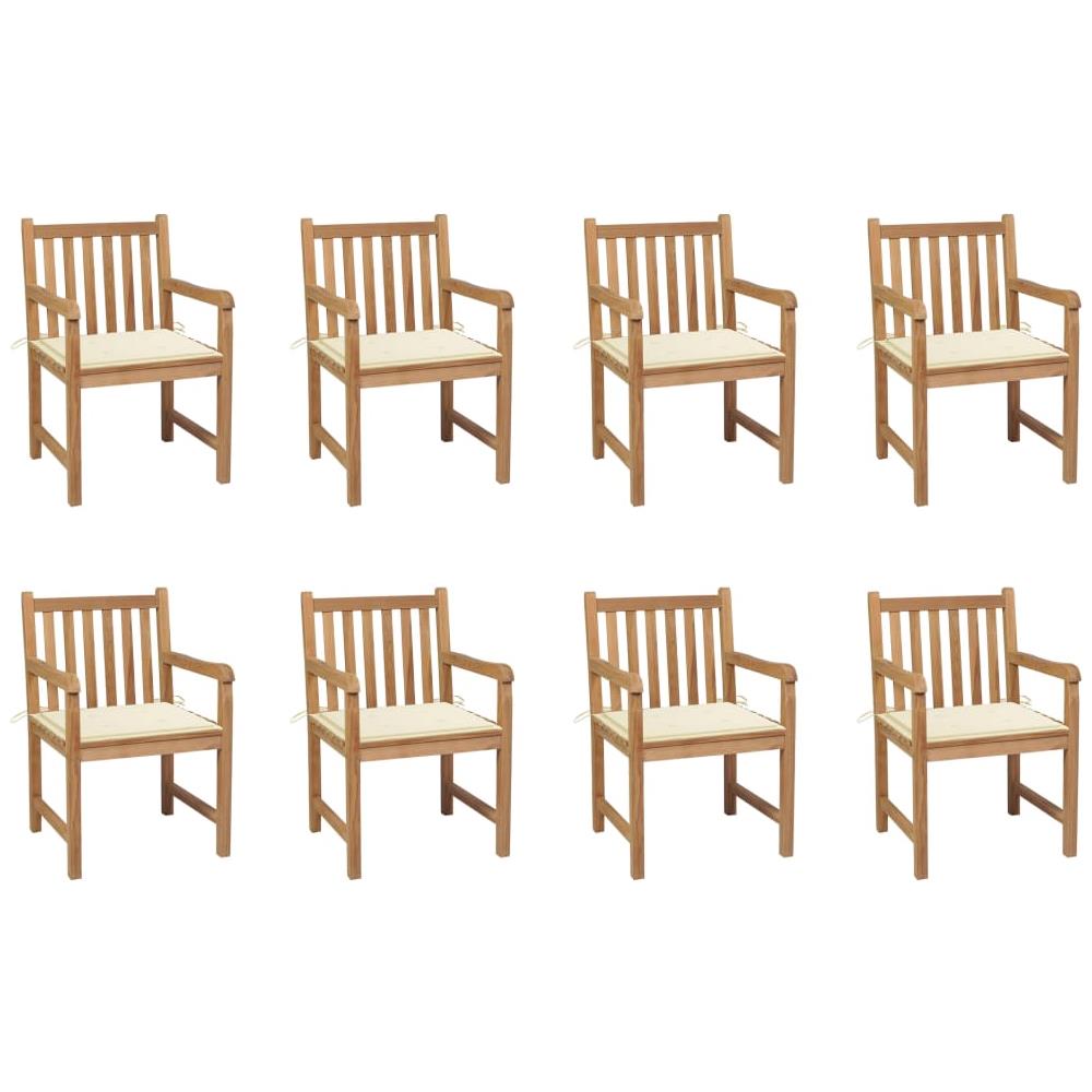 Sedie da Giardino 8 pz con Cuscini Crema in Massello di Teak - Foto 1