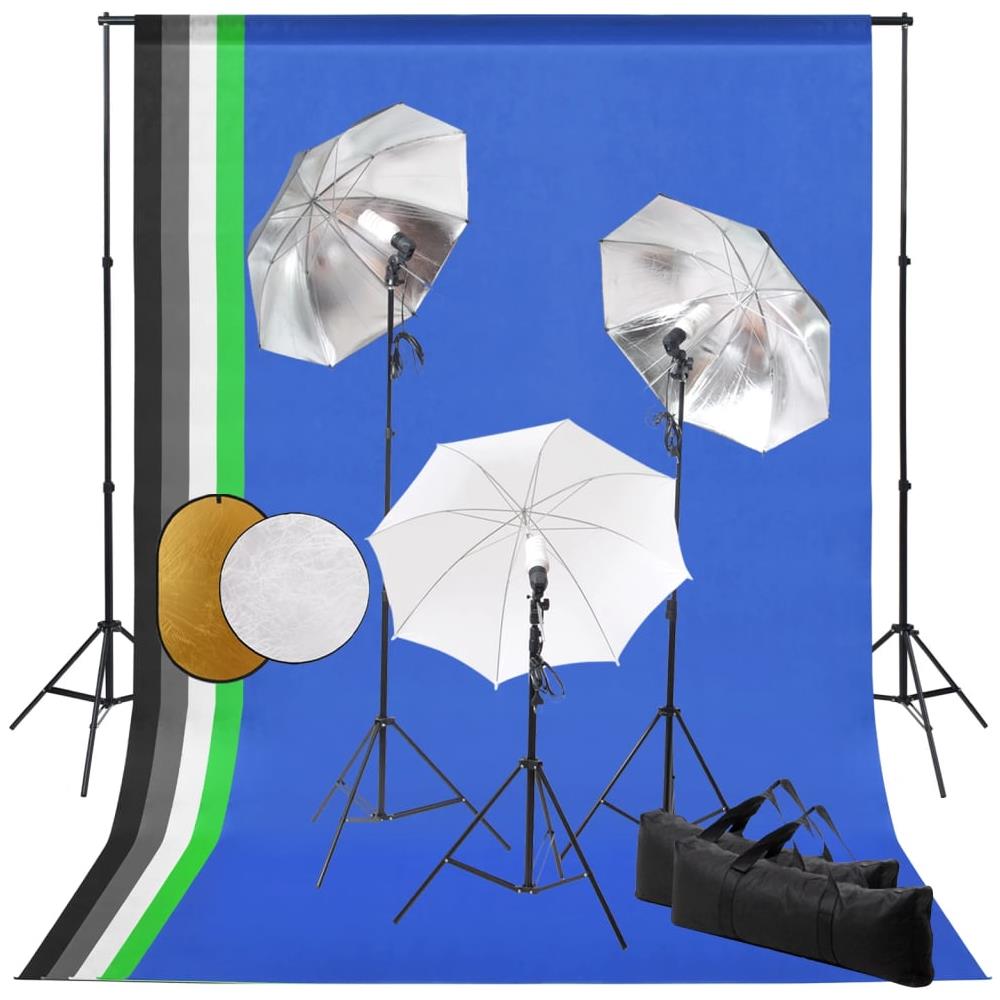Kit Studio Fotografico con Luci Ombrelli Fondale e Riflettore - Foto 1
