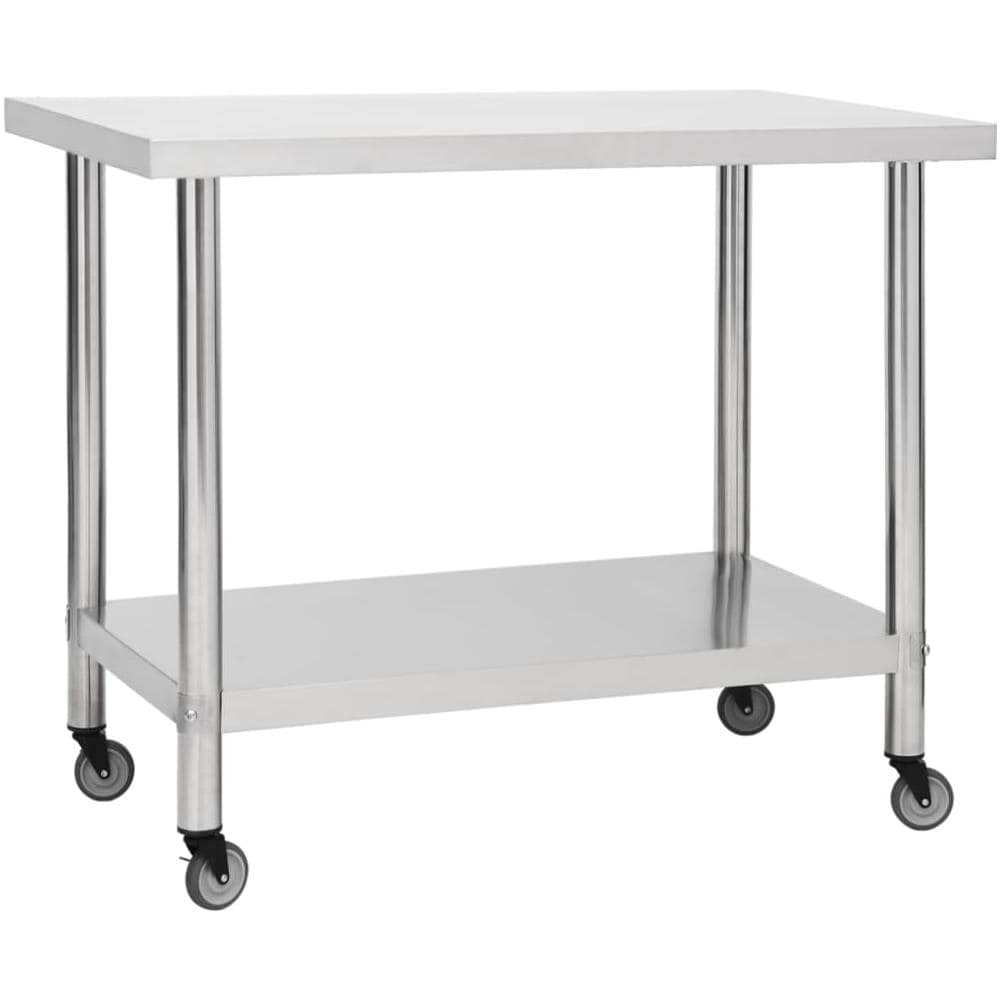 Tavolo Da Lavoro Cucina Con Ruote 100x45x85 Cm In Acciaio Inox - Foto 1