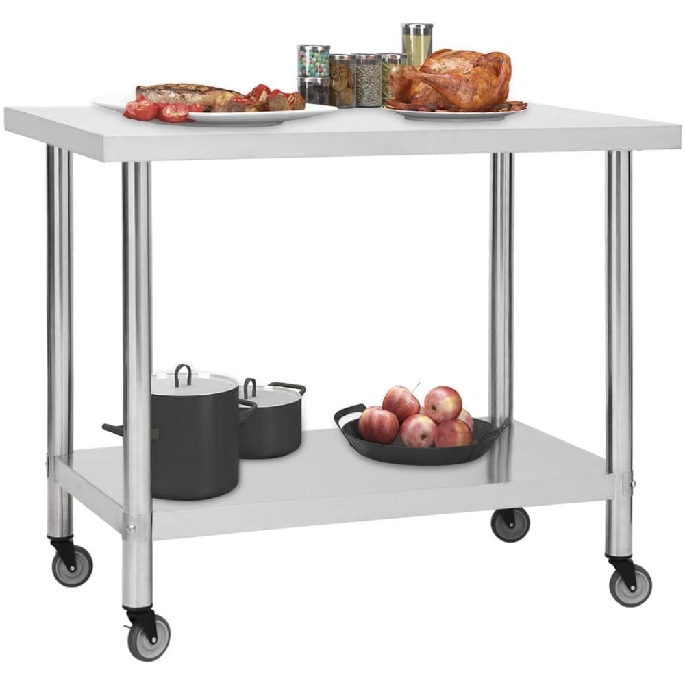 Tavolo Da Lavoro Cucina Con Ruote 100x45x85 Cm In Acciaio Inox - Foto 2