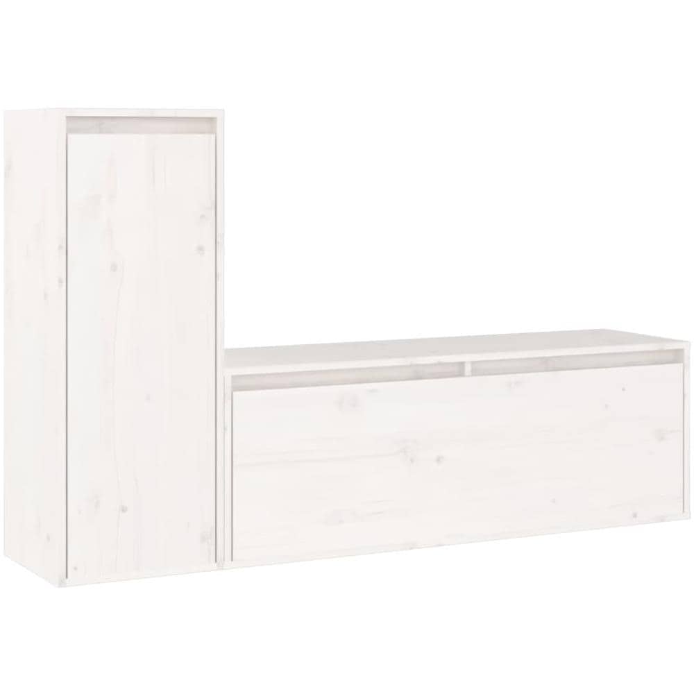 Mobili Porta Tv 2 Pz Bianchi In Legno Massello Di Pino - Foto 1