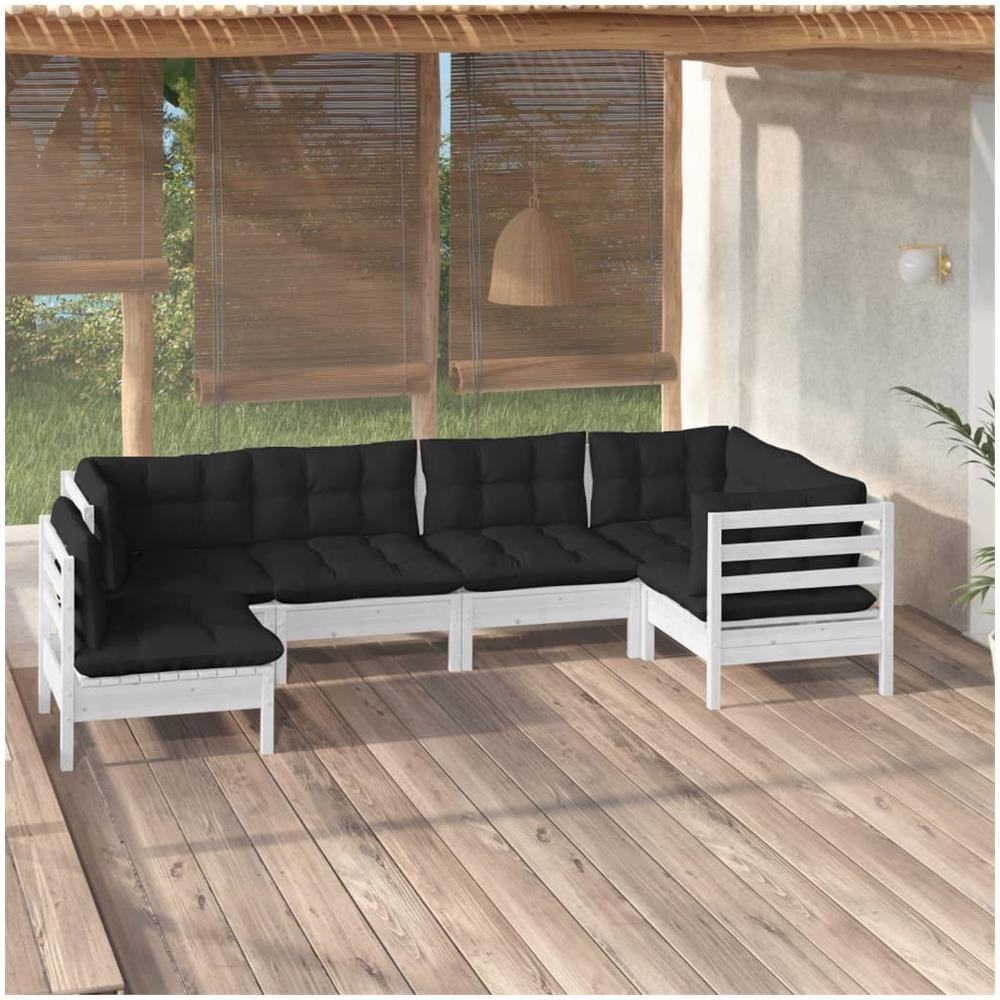 Set Divani Da Giardino 6 Pz Con Cuscini Bianchi Legno Di Pino - Foto 1