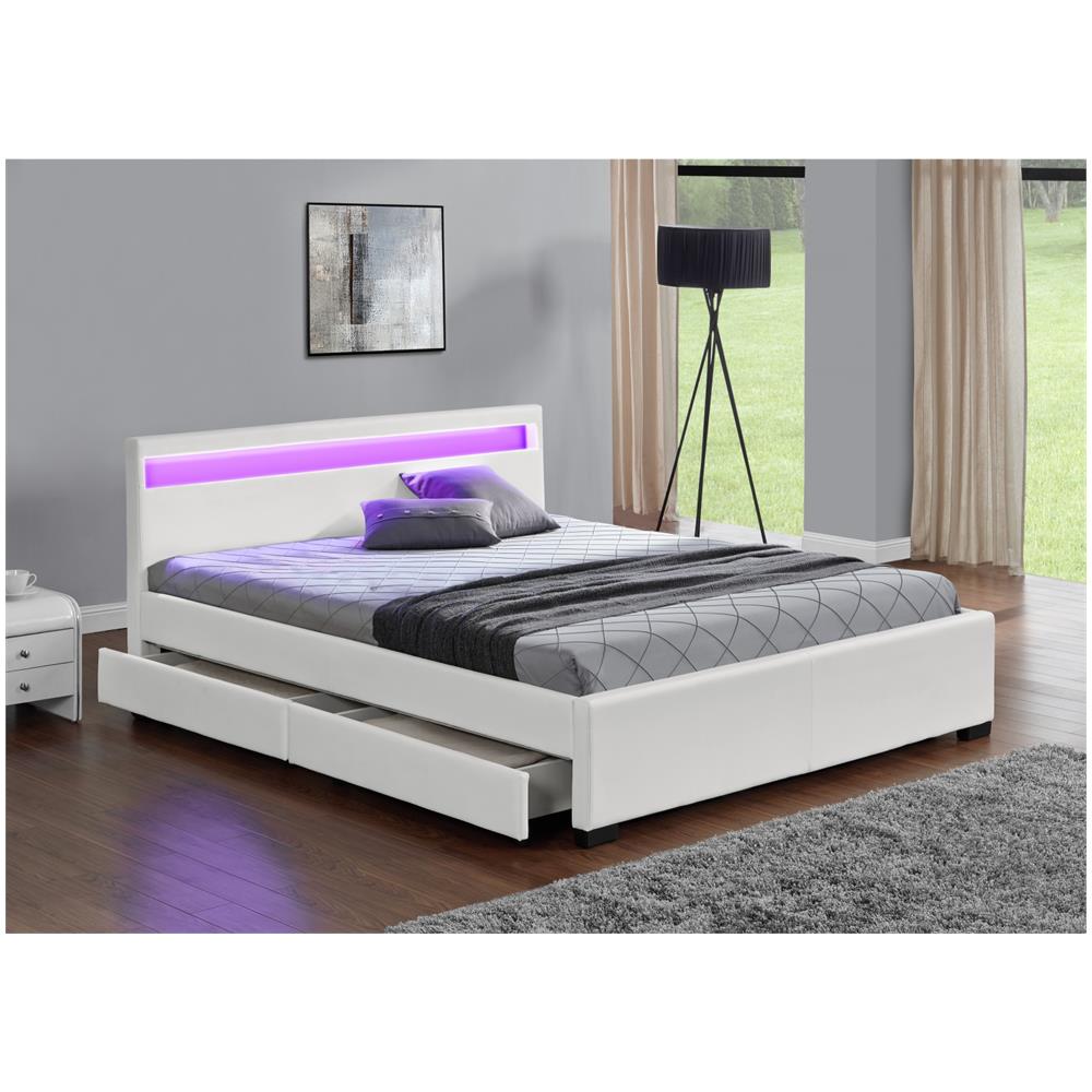 Enfield Struttura Letto In Similpelle Bianca Con Contenitore E Led 160x200 Cm - Foto 1