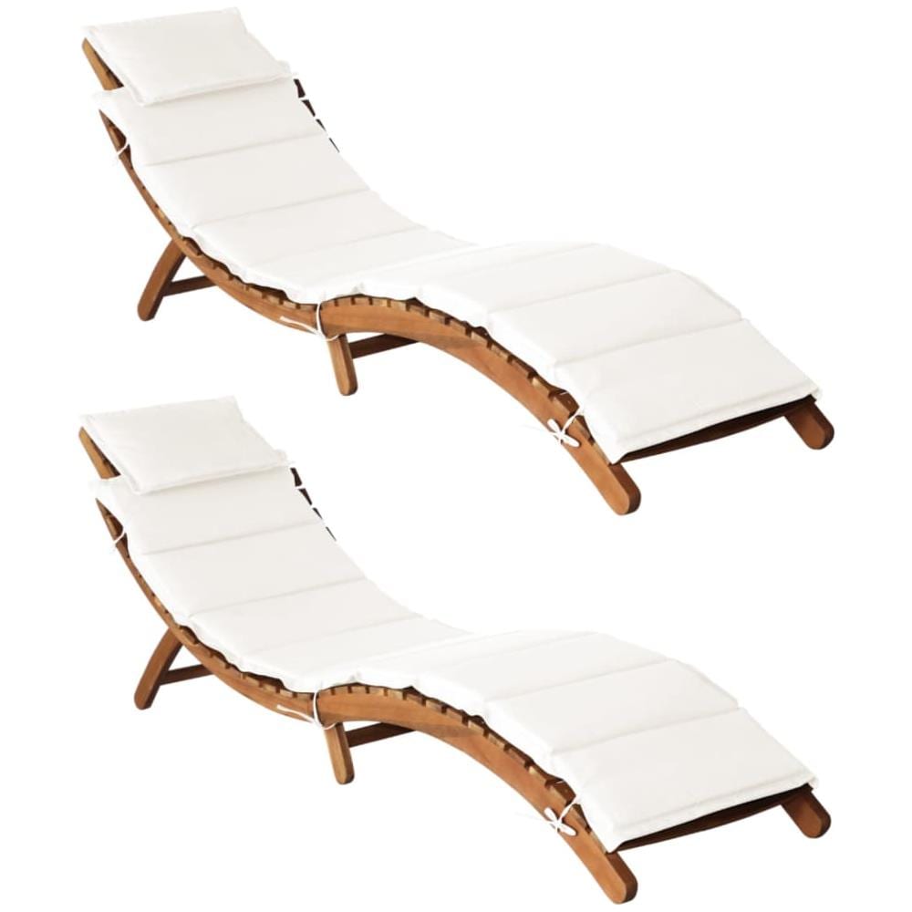 Lettini Prendisole Con Cuscini 2pz Bianco Crema Massello Acacia - Foto 1