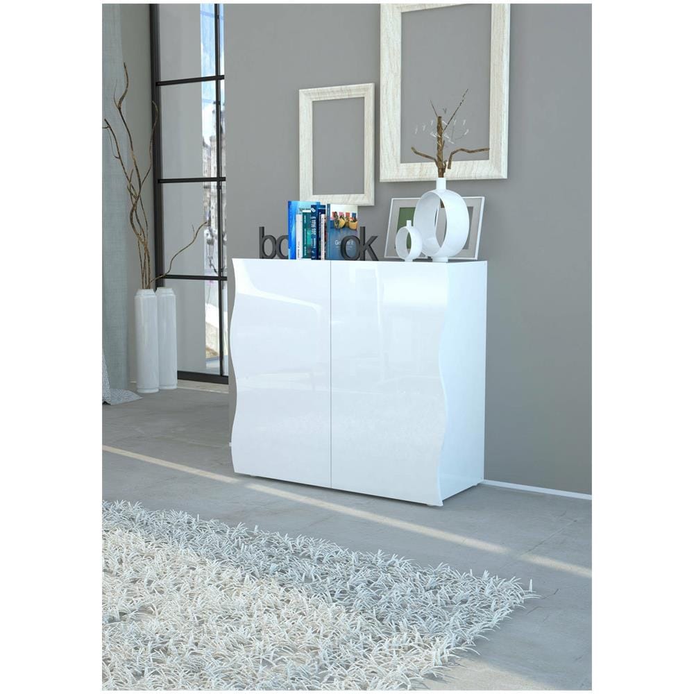 Credenza Nicolò, Madia Da Cucina A 2 Ante, Buffet Da Soggiorno, 100% Made In Italy, Cm 90x40h81, Bianco Lucido - Foto 1