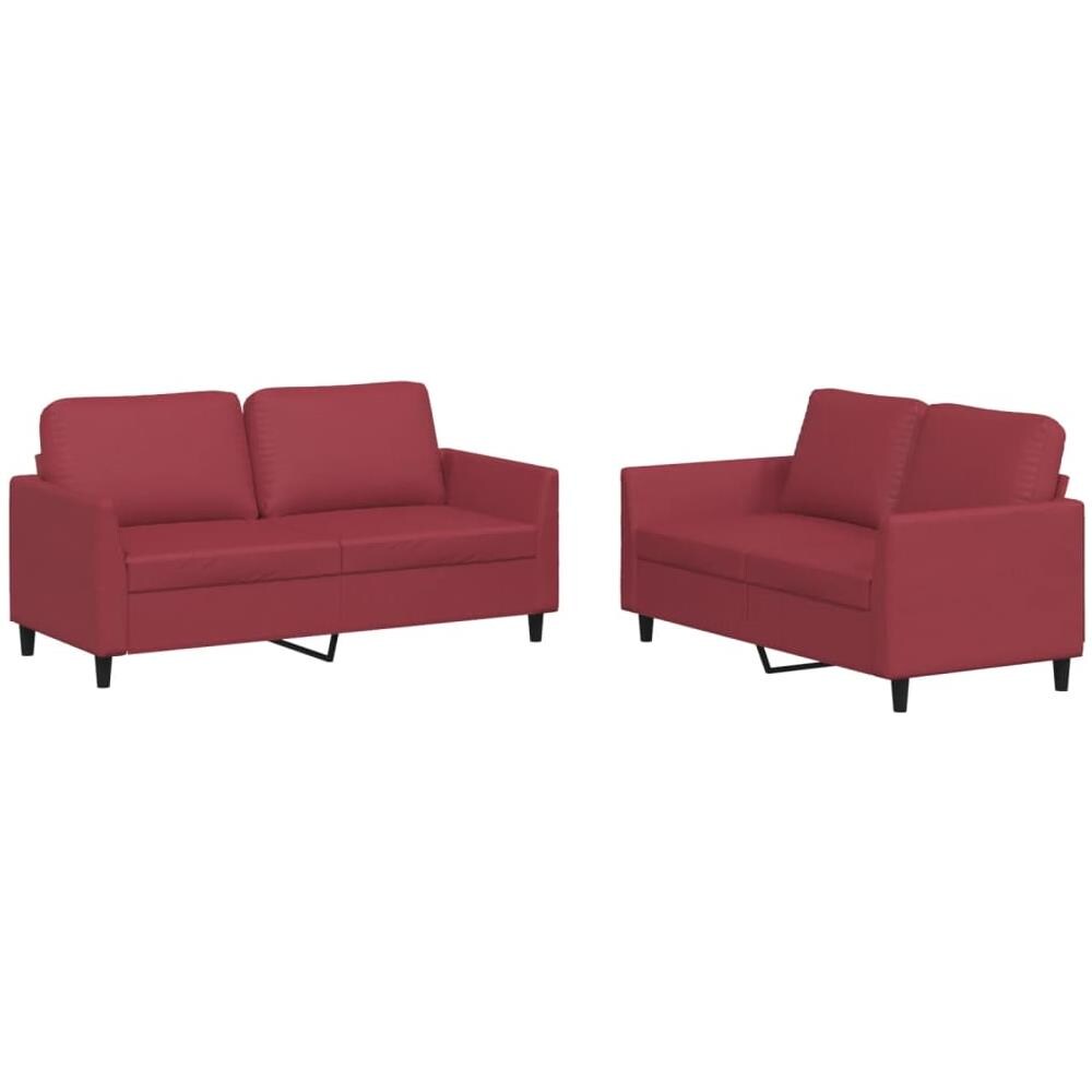 Set Di Divani 2 Pz Con Cuscini Rosso Vino In Similpelle - Foto 2