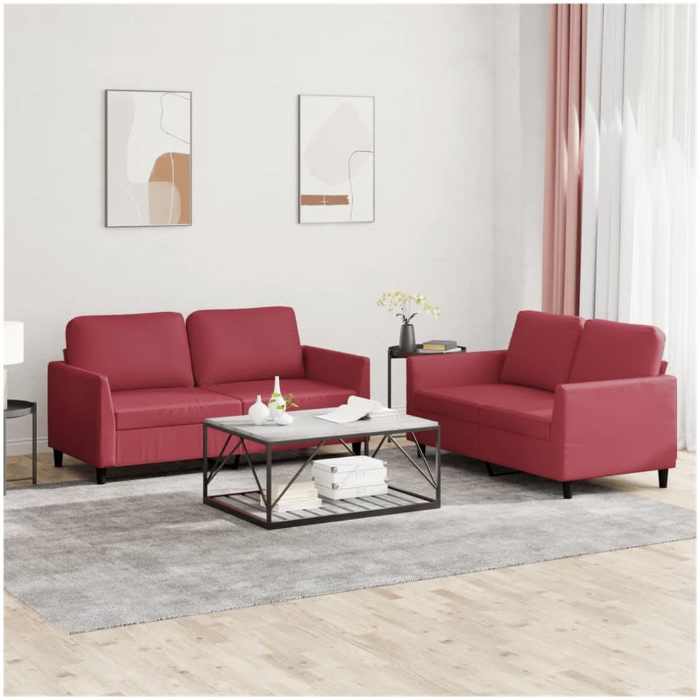 Set Di Divani 2 Pz Con Cuscini Rosso Vino In Similpelle - Foto 1