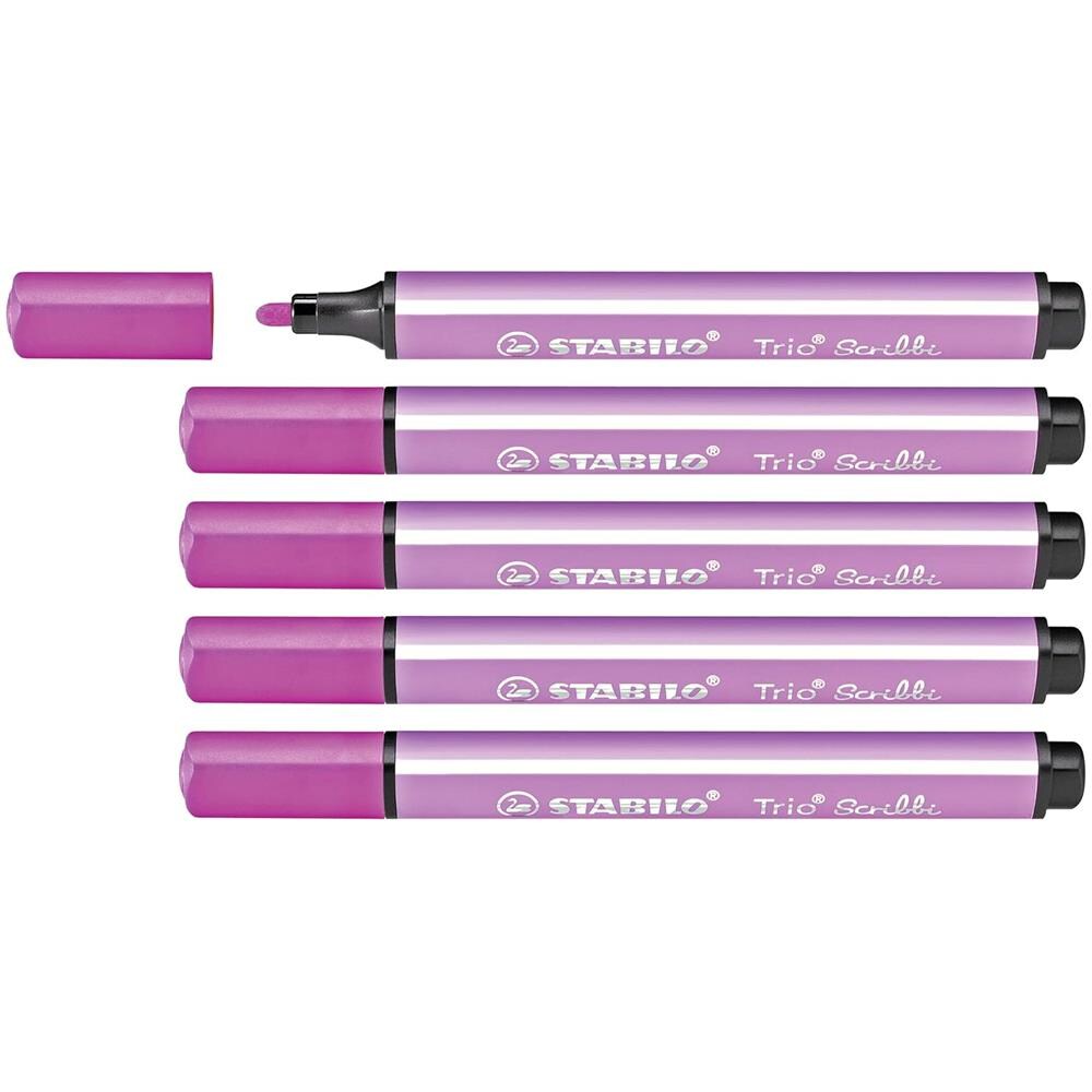 Trio Scribbi - Pennarello triangolare con punta ammortizzata - Confezione da 5 - Rosa - Foto 1