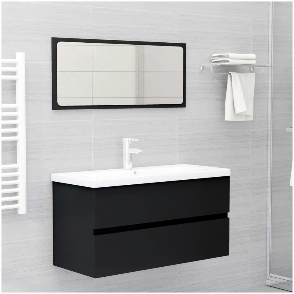 Mobile con Lavabo Integrato Nero in Legno Multistrato - Foto 3