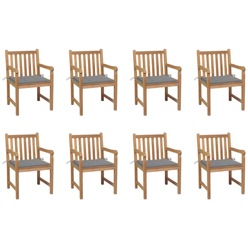 Sedie da Giardino 8 pz con Cuscini Grigi Massello di Teak - Foto 1