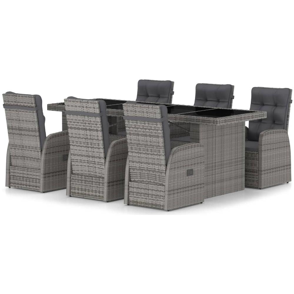 Set da Pranzo per Esterni 7 pz con Cuscini in Polyrattan Grigio - Foto 1
