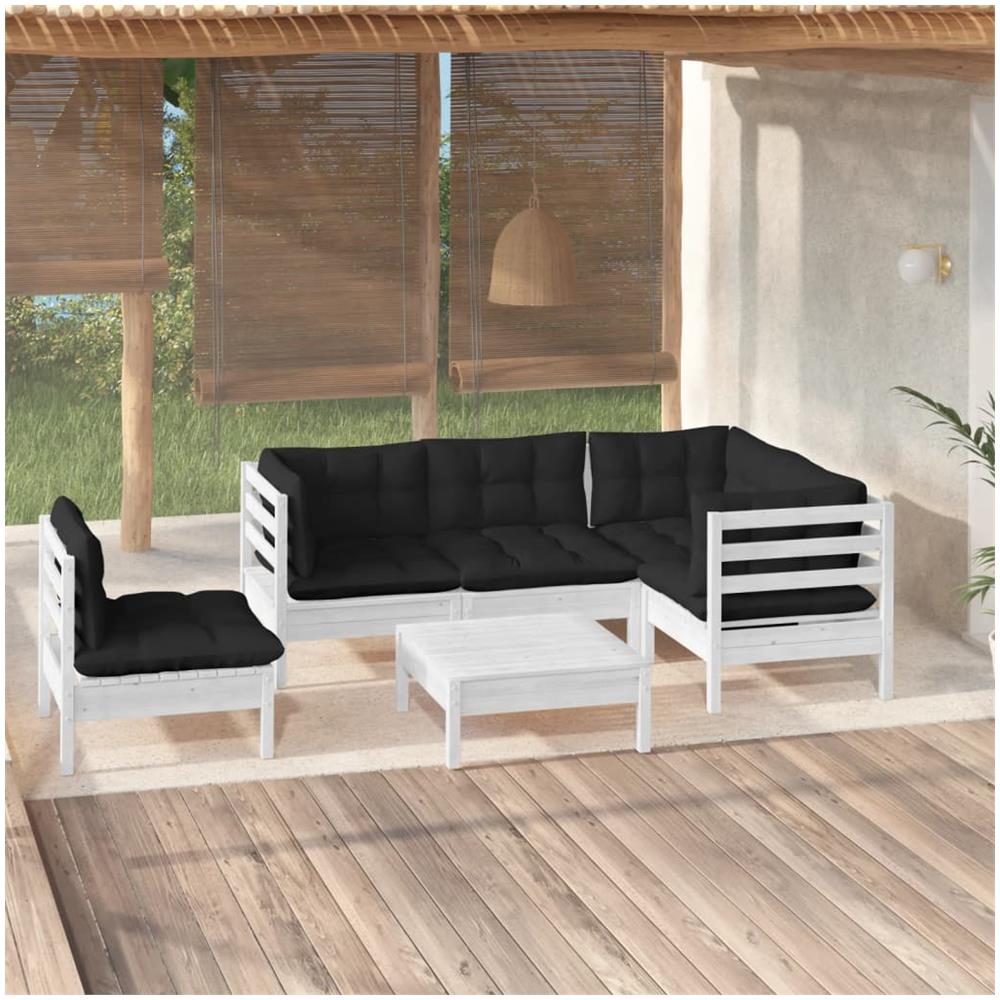 Set Divani Da Giardino 6 Pz Con Cuscini Bianchi Legno Di Pino - Foto 1
