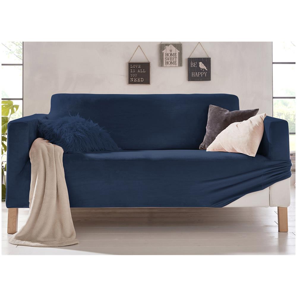 Copridivano Elasticizzato Effetto Velluto Modello Morbidissimo Colore Blu 4 Posti Blu - Foto 1