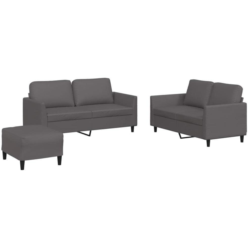 Set Di Divani 3 Pz Con Cuscini Grigio In Similpelle - Foto 2