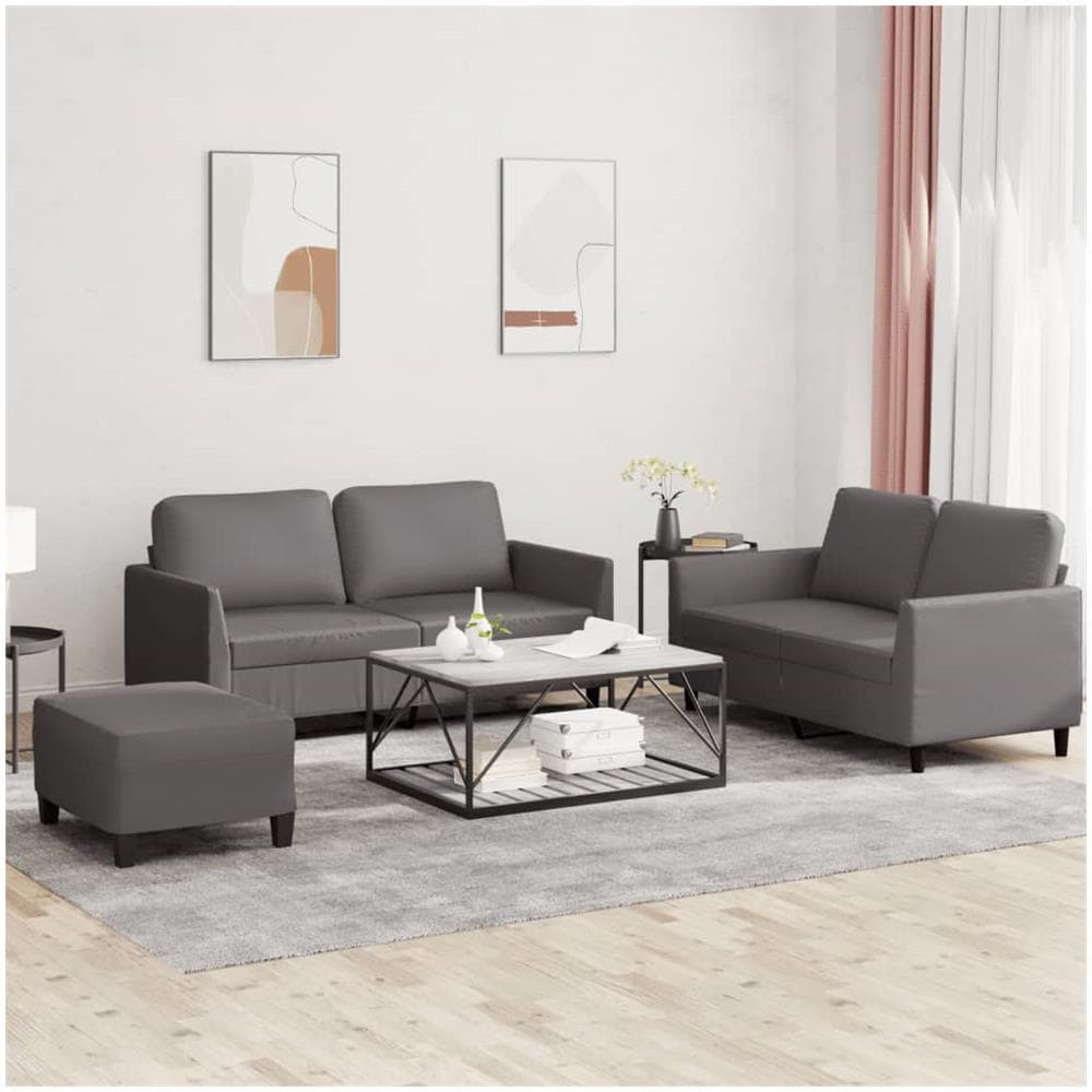 Set Di Divani 3 Pz Con Cuscini Grigio In Similpelle - Foto 1