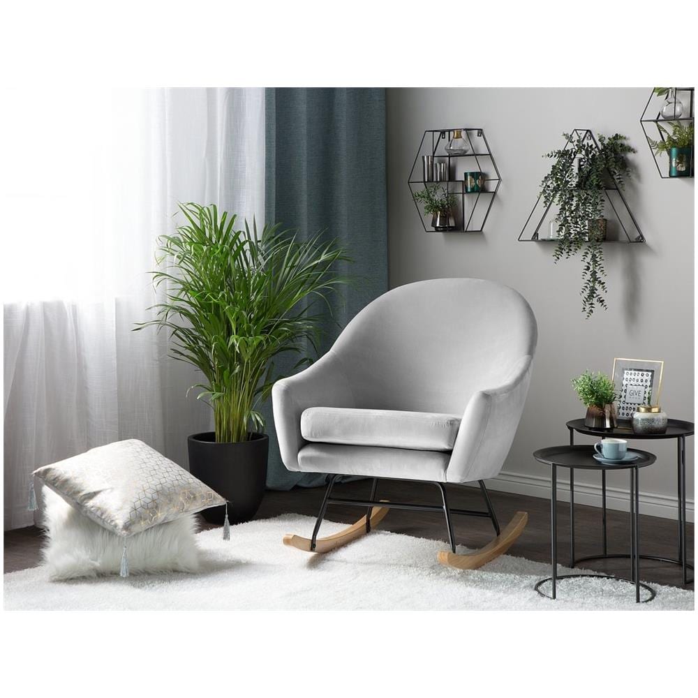 Poltrona A Dondolo In Velluto Grigio Chiaro Oxie - Foto 2