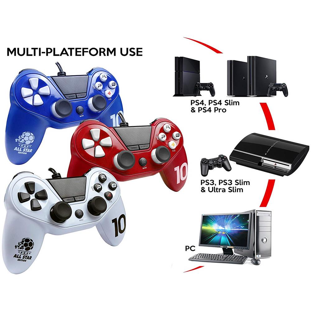 Pro4 Calcio Controller Per Playstation 4 - Ps4 Slim - Ps4 Pro - Playstation 3 - Pc Pro4 - Cablato Rosso - Foto 2